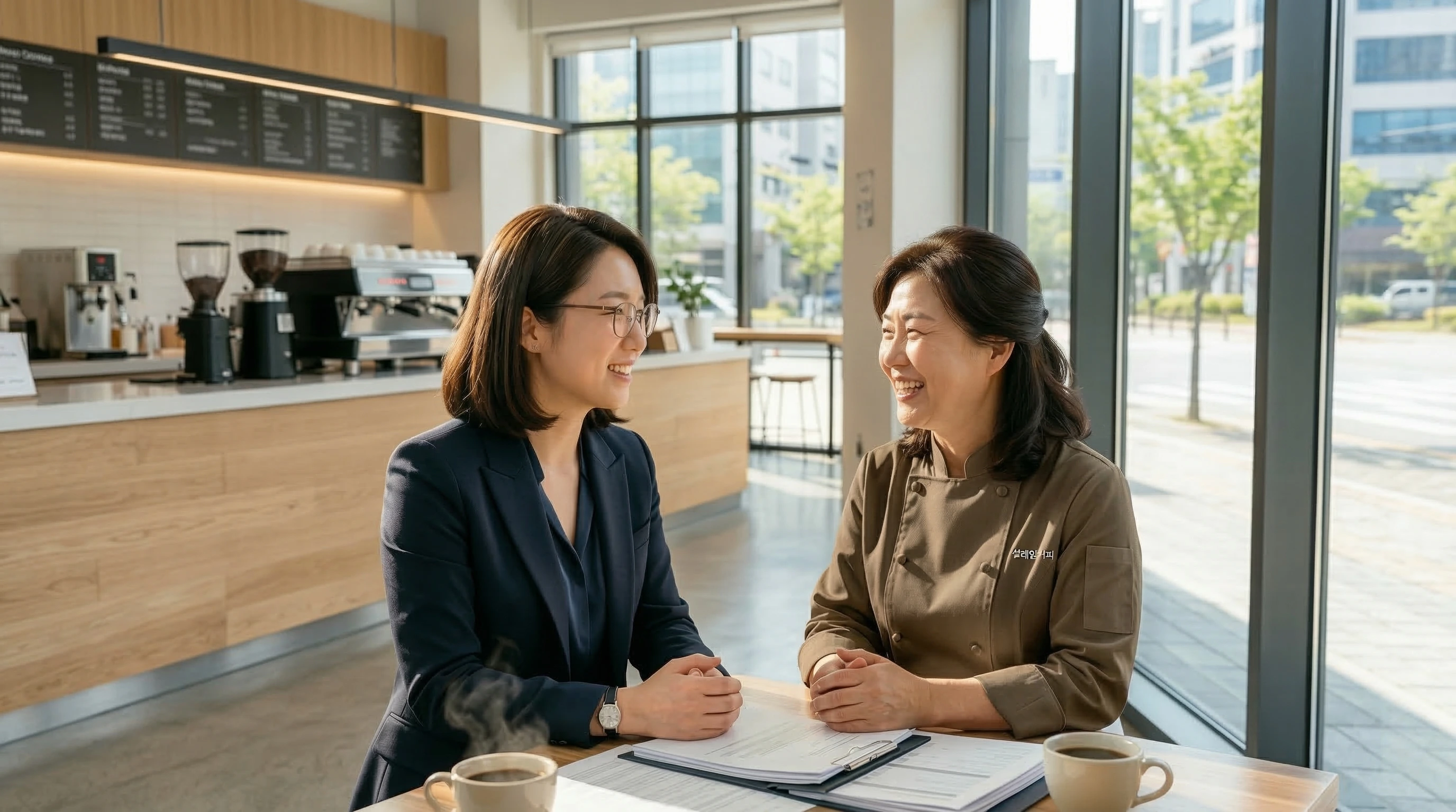 매장 안에서 점주와 상담하는 모습